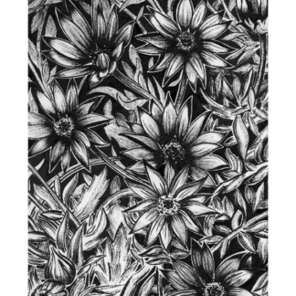 Bland and white print of hand painted daisies.